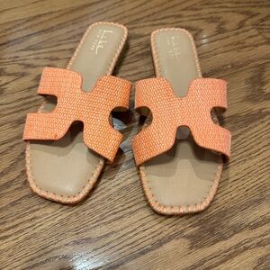 Nicole Miller Orange Woven Slide Sandals- Never Worn